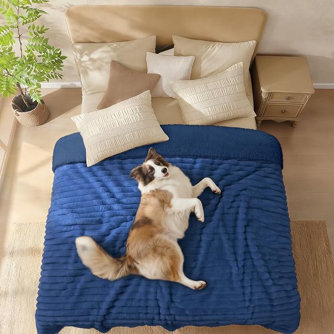 Luciphia Waterproof Dog Blanket for Large Dogs Ultra-Soft Calming Cut Pile Flannel Throw Durable & Warm Furniture Protection for Couch Bed Pet Blanket Machine Washable Deep Navy,L(65''x57'')