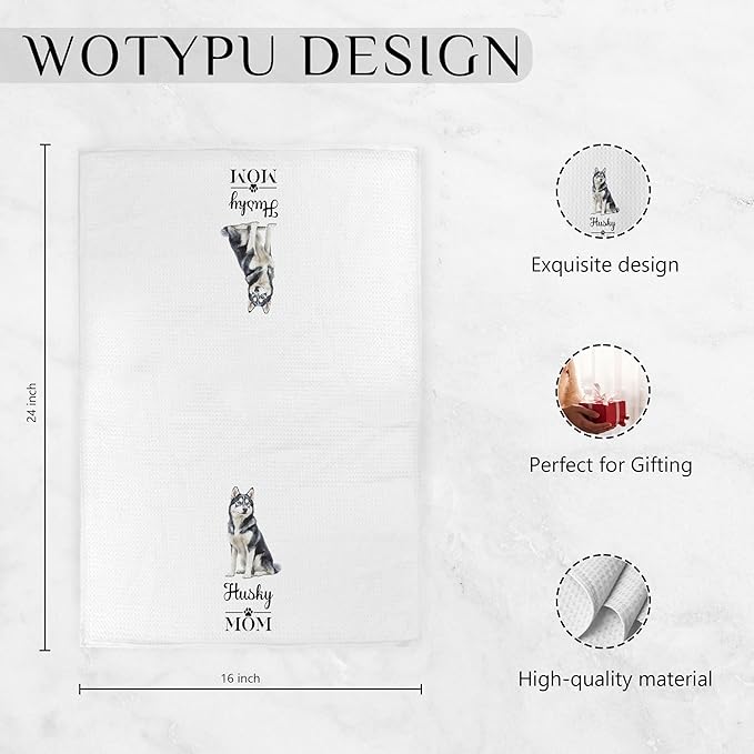 Husky Mom Gifts Kitchen Towels, Gifts for Husky Lovers Dish Tea Towels, Dog Mom Owner Gift Decorative Hand Towel for Bathroom, 16x24 Inch