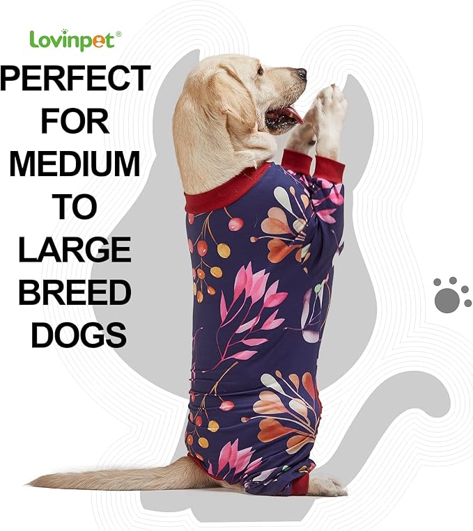 LovinPet Dog Clothing, Navy Berries Print, Large Weimaraner Jammies, Weimaraner Protective Clothing, Lightweight Pullover Dog Pajamas, Full Coverage Weimaraner Pajamas/Medium