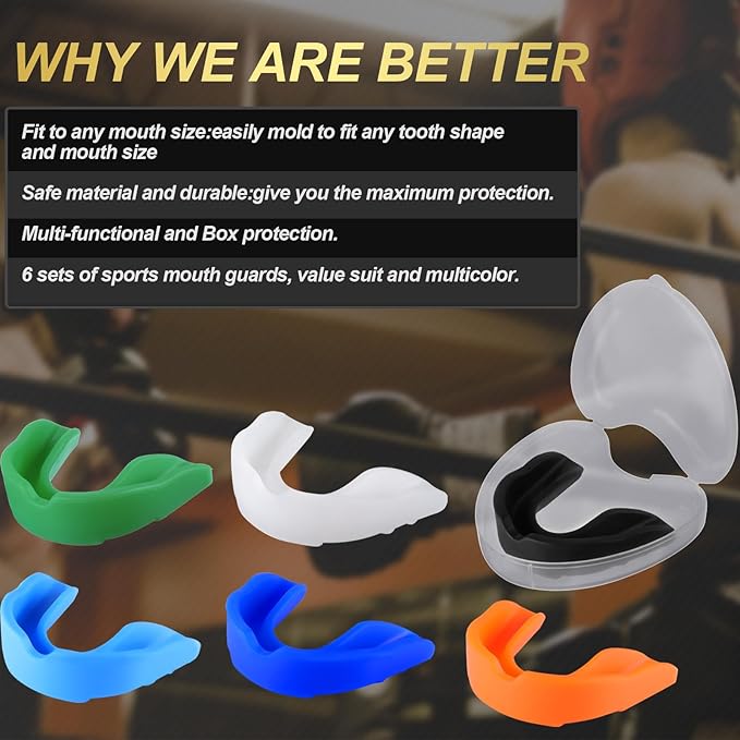 BBTO 6 Pcs Youth Kids Mouth Guard for Sports, Boys Girls Mouth Guard with Case, Mouthguard for Wrestling Boxing Basketball Hockey Football