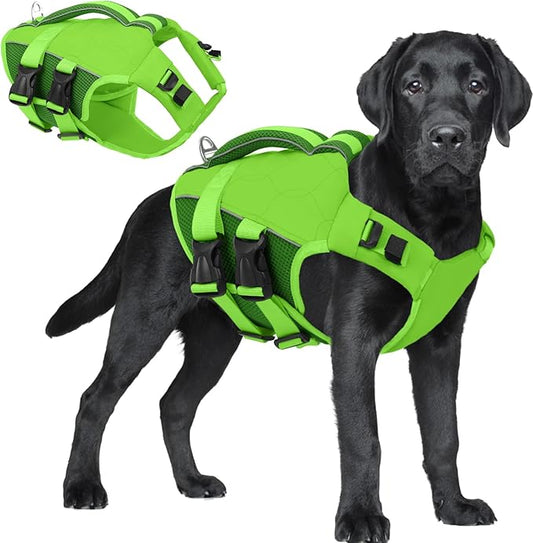 ASENKU Dog Life Jacket, High-Buoyancy Reflective Dog Swimming Vest with Durable Handles for Small/Medium/Large Dogs - Pool, Beach, Boating (Green, 2XL)