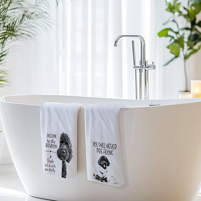Cabana Bro Funny Black Poodle Bathroom Hand Towels, Poodle Gifts for Women Men, Dog Lover Gifts, Welcome to The Bathroom Decorative Hand Towels for Bath Room Washroom, 16x24 Inch Set of 2