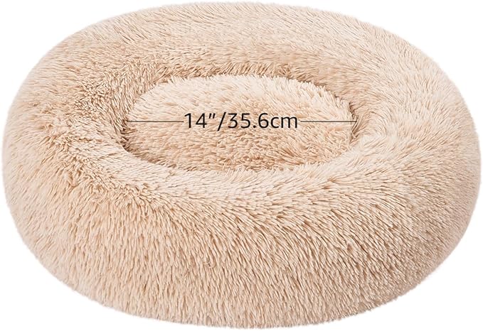 Amazon Basics Washable Donut Pet Bolster Faux Fur Bed with Removable Cover, Anti-Slip Bottom for Dog, Beige, 23" x 23"