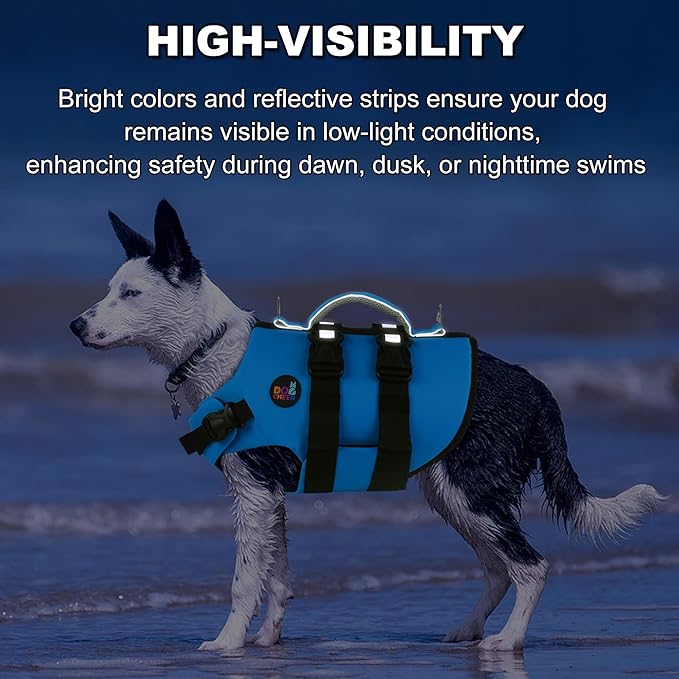 Dogcheer Dog Harness Life Jacket, High Buoyancy Neoprene Dog Life Vest for Swimming Boating, Adjustable Puppy Swim Vest Reflective Pet Float Vest for Small Medium Large Dogs - Blue, XL