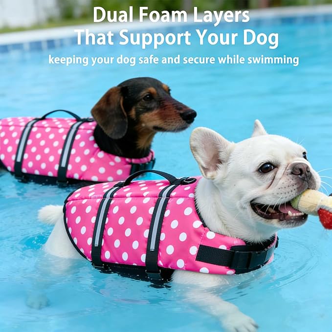 Doglay Dog Life Jacket, Dog Life Vest for Swimming Boating, Adjustable Puppy Life Jacket with Reflective Stripes, Superior Buoyancy Dog Swimming Vest for Small Medium and Large Dogs