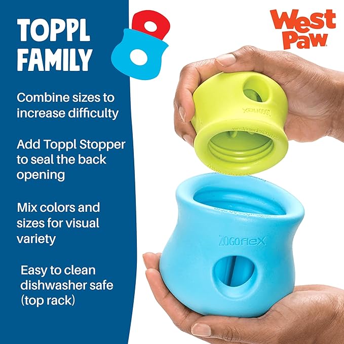 WEST PAW Zogoflex Toppl Interactive Treat Dispensing Puzzle Dog Toy for Mental Stimulation & Enrichment-Holds Kibble & Treats-Lickable, Freezable & Dishwasher Safe-Made in USA-Small-River