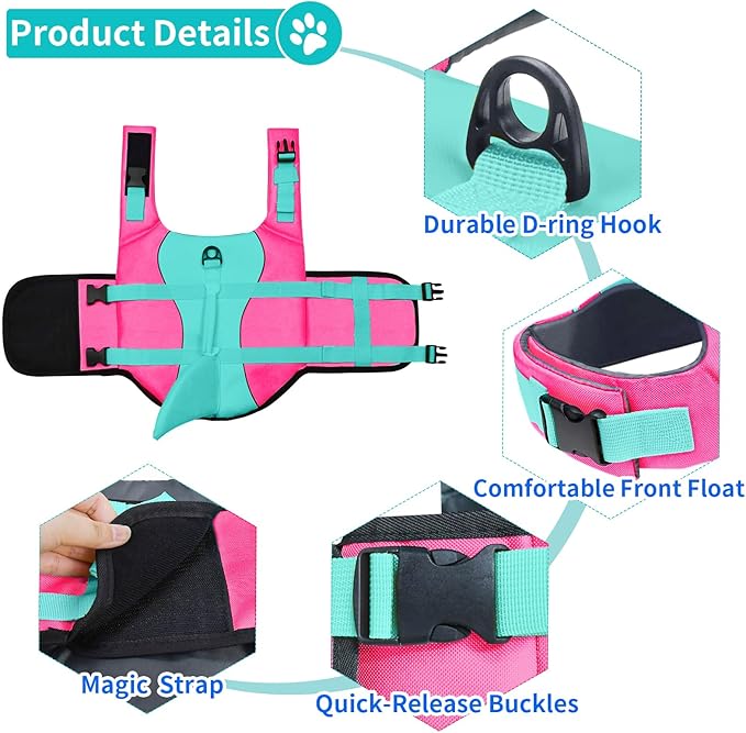 Malier Dog Life Jacket, Ripstop Dog Life Vest with High Buoyancy for Swimming Boating, High Visibility Shark Puppy Lifesaver for Small Medium Large Dogs (Large)