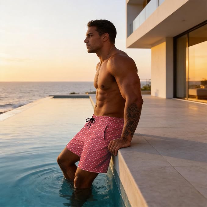 Mens Swim Trunks with Compression Liner Quick Dry Zipper Pocket Bathing
