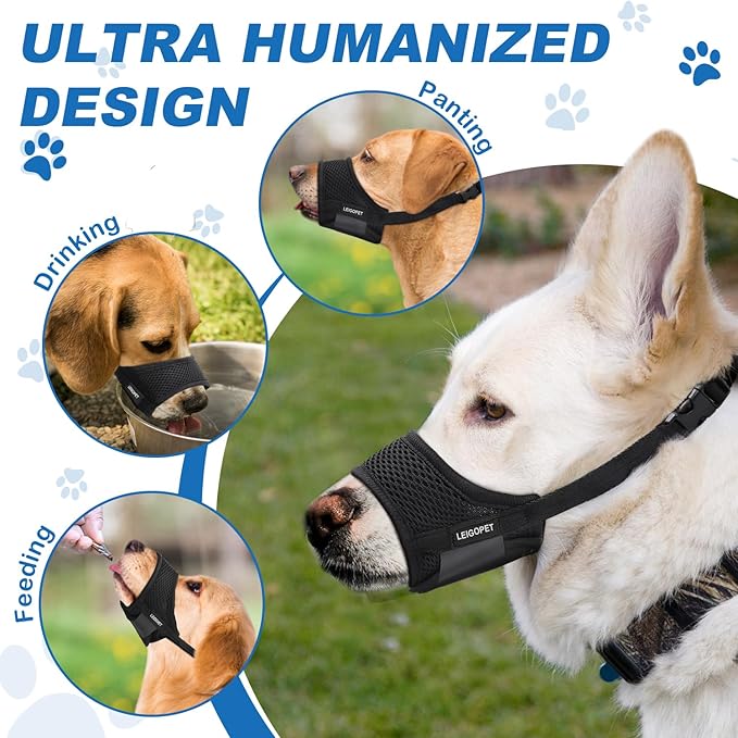Dog Muzzle, Soft Nylon Muzzles for Small Medium Large Sized Dogs to Anti & Prevent Biting Barking Chewing, Pet Mouth Guard for German Shepherd with Adjustable Strap, Allows Panting Drinking (Black,XL)