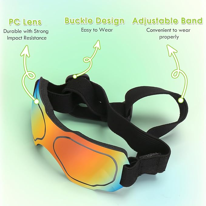Small Dog Goggles, UV Protection Sunglasses for Small to Medium Breed Dog, Snow-Proof Windproof Goggles with Flexible Straps for Puppy Dogs (Red)