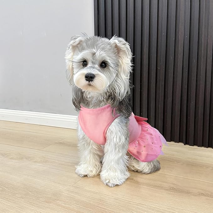 Idepet Princess Dog Dress Tulle Puppy Skirt Pet Apparel Dog Tutu with Bowknot,Birthday Dresses Daisy Sleeveless Holiday Clothes for Small Dogs Girls and Cats, XXS