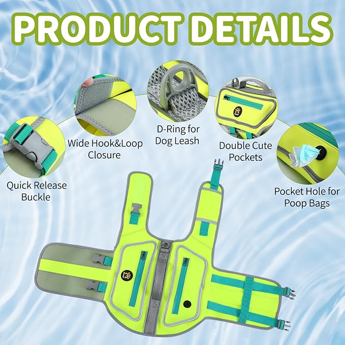 High Buoyancy Life Jacket for Dogs, Dog Life Vest for Swimming Adjustable Reflective Dog Floating Vest, Good Visibility Pet Safety Preserver with Rescue Handle for Medium Dogs (Green, M)