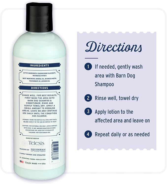 Equiderma Barn Dog Skin Lotion, Topical Solution for Skin Problems, Dog Grooming Supplies, 16 Oz.
