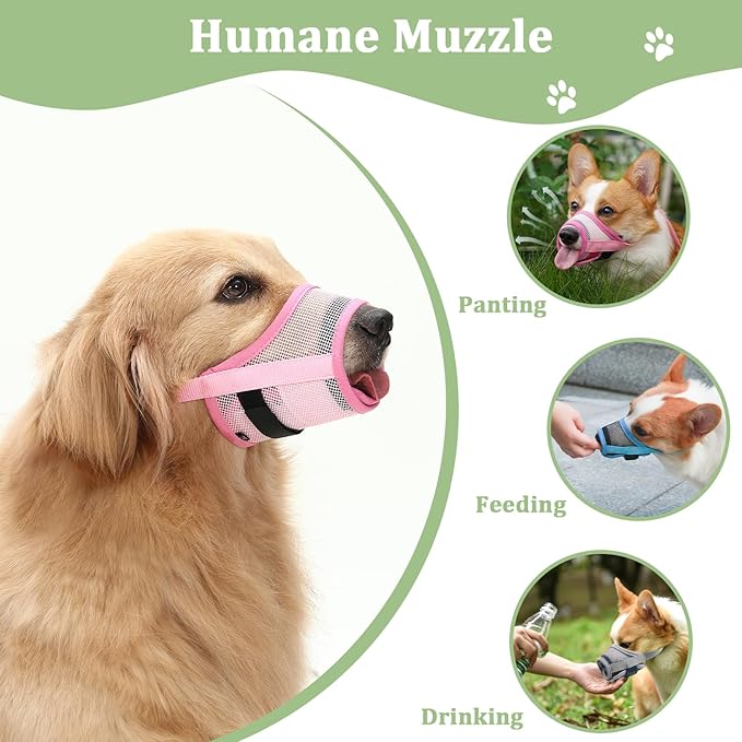 Mayerzon Dog Muzzle, Breathable Mesh Puppy Muzzles with Adjustable Hook and Loop for Small Medium Large Dogs Poodle Border Collie Labrador Retriever for Biting Chewing Trimming (XL, Pink)
