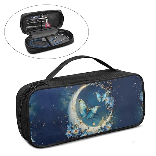 Gomyblomy Stethoscope Case Lightweight Storage Bag for Most Stethoscopes, Moon Butterfly Print Stethoscope Holder Organizer Case with Extra Room and Handle for Nurses Doctors