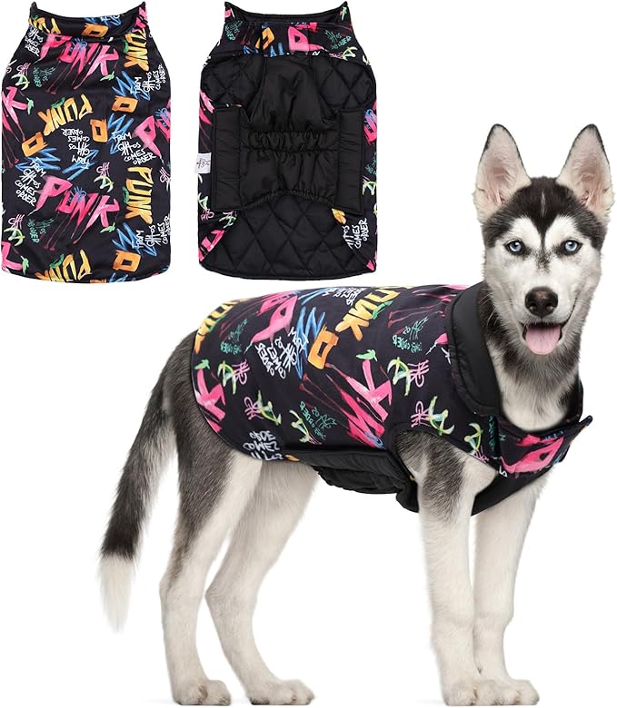CuteBone Winter Coat Waterproof Windproof Jacket Reversible Vest Thick Adjustable Cold Weather Coats for Small Medium Large Dogs Soft with Leash Hole GMF31L