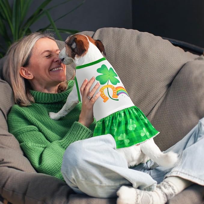 Vehomy 2-Pack St. Patrick's Day Dog Dresses with Lucky Shamrock Pattern, Green Plaid, Medium Size, Multicolor, Cotton, 2 Count, Adult, Small to Medium Dogs