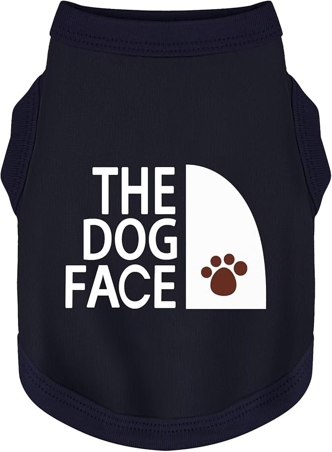 Personality Canine Attire: Soft, Lightweight Cotton Dog Clothes with 'The Dog Face' Print. Small and Medium Breeds, Perfect for Everyday Wear, Comfortable and Breathable Pet Shirt Dark Blue L