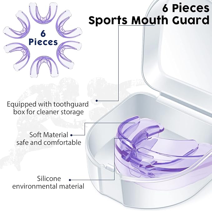 TOODOO 6 Pieces Braces Mouth Guard Kids Sports Mouth Guard for Kids Double Football Youth Mouthguards for Boxing Football Hockey Karate Basketball (Transparent Purple)