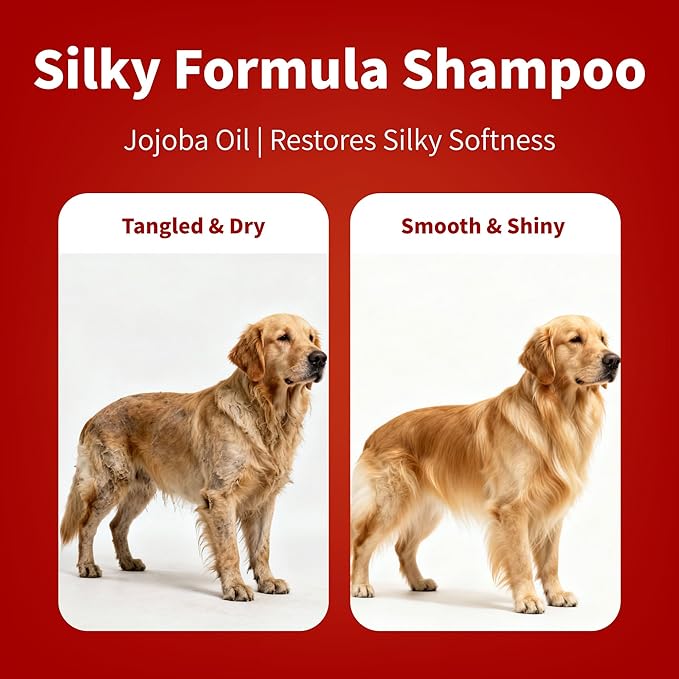 Arf Arf Silky Coat Dog Shampoo with Jojoba Oil & Honey - German Hydrating Formula for Yorkies & Spaniels - Restores Shine & Smoothness for Dry Long Hair - Fresh Scent, 16oz