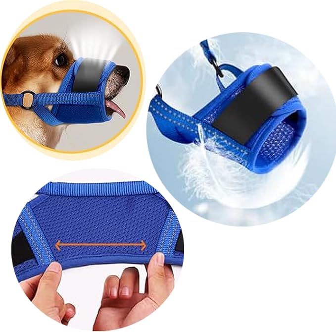 New 2025 Dog Muzzle for Small Dogs, Soft Material with Reflective & Adjustable Strap, Breathable Mouth Guard for Biting Chewing Grooming, Allow Panting Drinking, Prevent Biting (Blue, L Size)