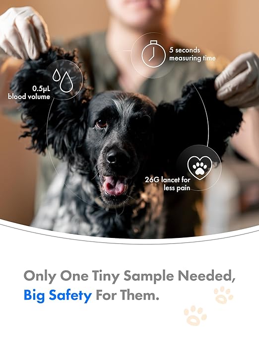 eBpet Blood Glucose Monitor System - Dogs and Cats Glucose Monitoring Kit 25 Blood Glucose Test Strips Lancing Device, Battery, 26 Gauge Sterile Lancets, and Carrying Case, Animal Care, Easy Switch between dogs and cats