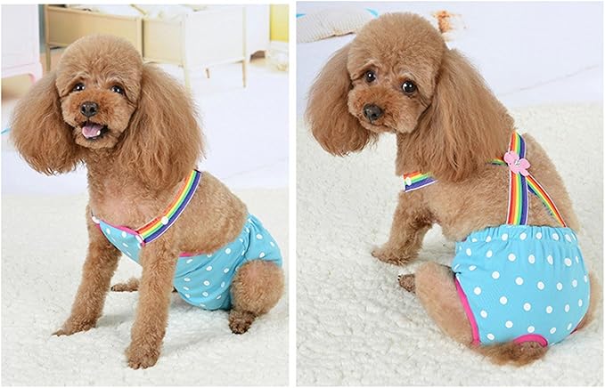 Dog Diaper Shorts Sanitary Pantie Female Dogs Adjust Suspender Diaper Panties Period Briefs Dog Physiological Shorts, M Polka Dot Light Pink