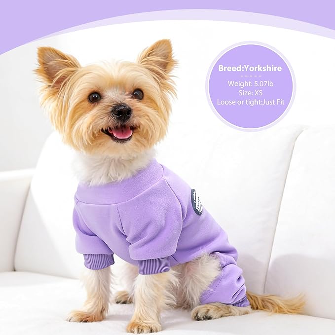 Dog Clothes for Small Dogs Winter Pajamas Dog Sweater Girl Boy Warm Soft Puppy Pjs Stretchy Jumpsuit Doggie Pet Outfits XXS~L (Purple, Medium)
