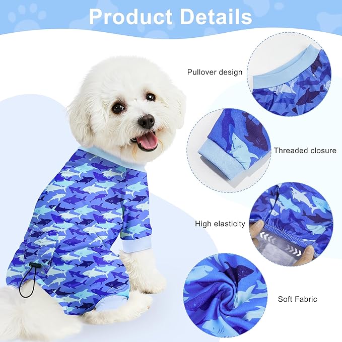 Bienbee Dog Pajamas, 4 Pack Dog Recovery Suit Shedding Suit Cute Soft Puppy Clothes Dogs Pjs Onesies Jammies Adjustable Breathable & Stretchy Clothes for Small Medium Large Dogs Girl Boy Puppy-2XL
