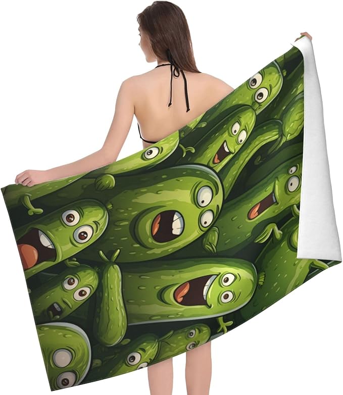 Pickle Beach Towel Fun Food Sand-Free Microfiber Bath Towel Ultra Soft Quick Dry Pool Towel Absorbent Towel Lightweight Towel Gifts for Outdoor Bathroom Swimming Decor 31inx51in