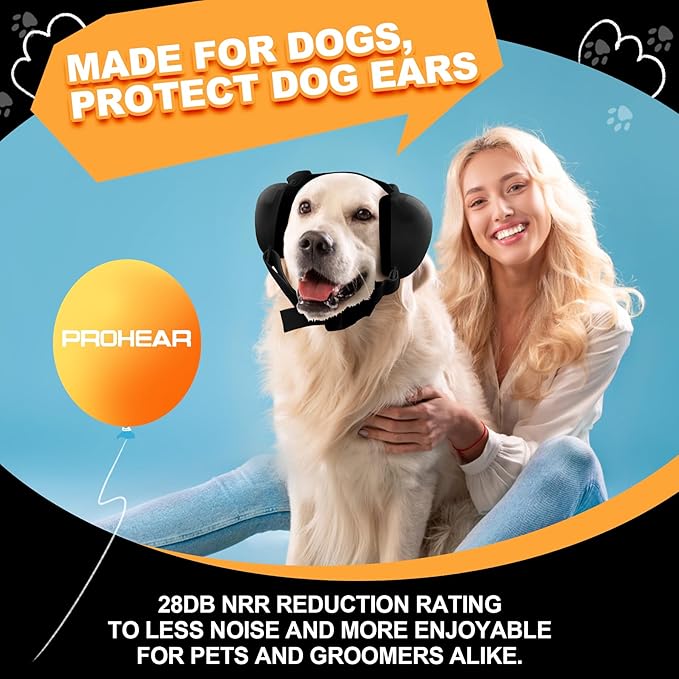 PROHEAR Ungrade GEL Pads Dog Ear Muffs, Dog Hearing Protection for Firework, NRR 28dB for Thunder, Hunting, Tourism,Small - Black