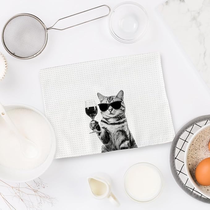 American Shorthair Gifts Cat Wine Kitchen Towels Set of 2, Funny Cats Wine Lover Decorative Hand Dish Towel for Kitchen Home Bar, Gift for Cat Beer Lovers Home Bar Decor(16x24Inch)