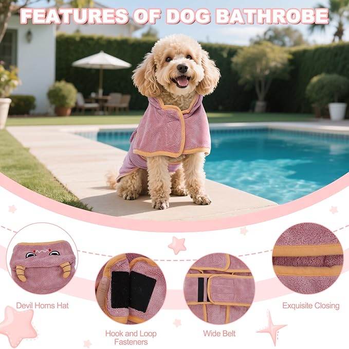 DENTRUN Dog Robes for After Bath - Super Absorbent & Fast Drying Coat with Hood, Bathrobe Beach Essentials, Bath Towels for Drying Dogs Medium, Bath/Beach/Swimming Quick Dry Towel Robe