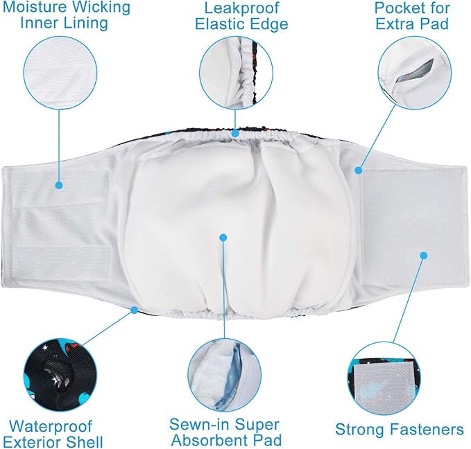 CuteBone Dog Belly Bands for Male Dogs Wraps Washable Doggie Diapers DM06XL