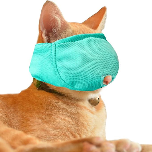 Cat Muzzle with Breathable Mesh, Cat Mouth Guard Muzzle for Prevent Biting Chewing Grooming,Anti Scratch (M,Green)
