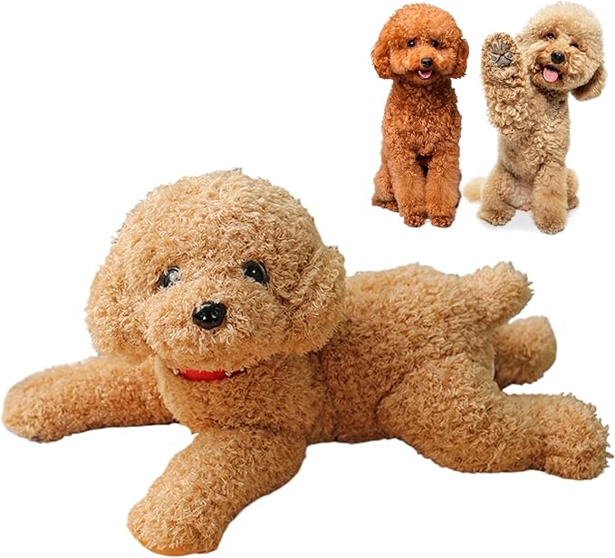Dog Plush Cute Vivid Teddy Dog Mating Toy 14inch Cotton Filled Plush Toy with Collar Decorative Stuffed for Couch Sofa Bed, Beige | Stuffed