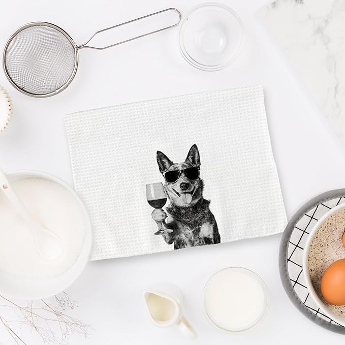 Blue Heeler Gifts Wine Kitchen Towels, Gifts for Blue Heeler Dog Wine Lovers Decorative Hand Dish Tea Towel for Kitchen Home Bar, Funny BlueHeeler Dog WineLover Home Bar Kitchens Decor(16x24In)