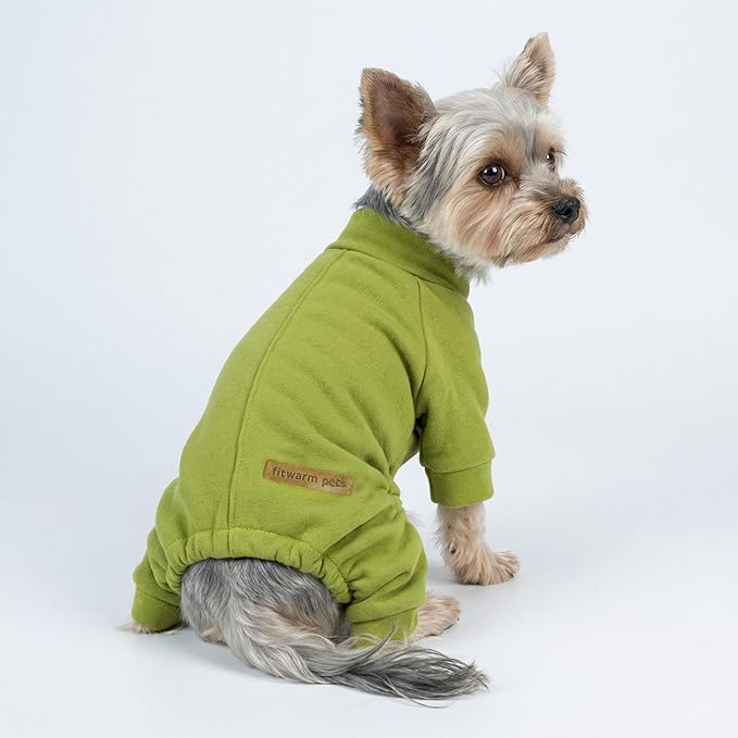 Fitwarm 2 Pack Lightweight Fleece Dog Pajamas, Warm Winter Clothes for Small Dogs Boy Girl, Cozy Pet Onesie with Feet, Yellow Green, Dark Green, XL