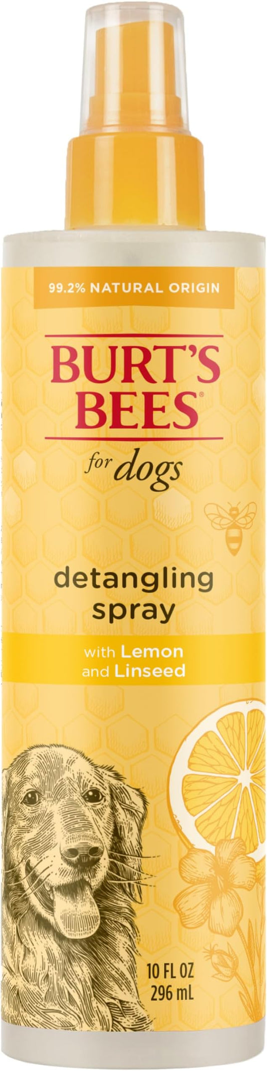 Burt's Bees for Pets Dog Detangling Spray, Natural Leave-in Coat Detangler & Dog Deodorizing Grooming Spray with Lemon, pH Balanced for Dogs, Paraben & Sulfate Free, 10 Fl Oz