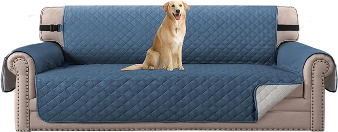 H.VERSAILTEX Sofa Slipcover Reversible Sofa Cover Seat Width Up to 78" Water Resistant Couch Cover with Elastic Strap Quilted Furniture Protector for Pets(Oversized Sofa, Dark Blue/Beige)