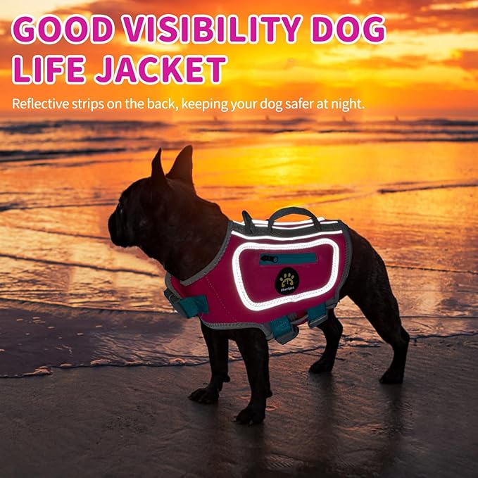 Dog Swimming Vest with D-Ring, Lightweight Dog Life Vests for Boating, Reflective Puppy Lifejackets Swimsuit Neoprene Pet Life Jacket with Rescue Handle for Small Medium Dogs (Rosepink, S)