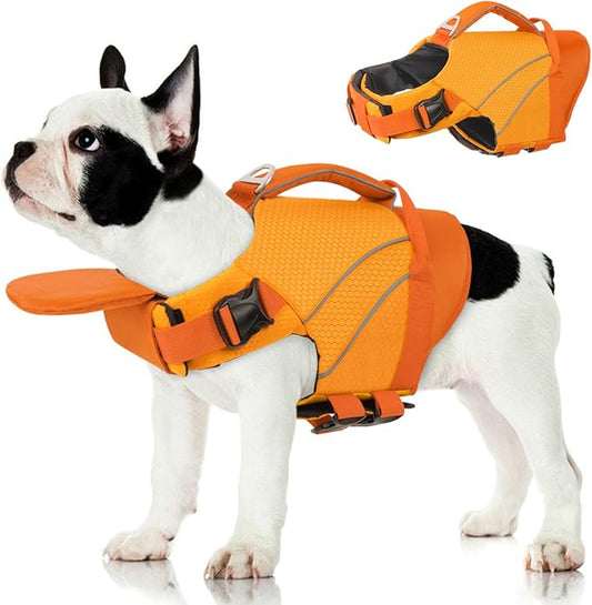 Queenmore Dogs Life Jackets for Small Dogs, Dog Life Vest for Boating, Lightweight Life Jacket for Pets with Chin Float, Ripstop Puppy Swimming Vest with Superior Buoyancy (Orange,XS)