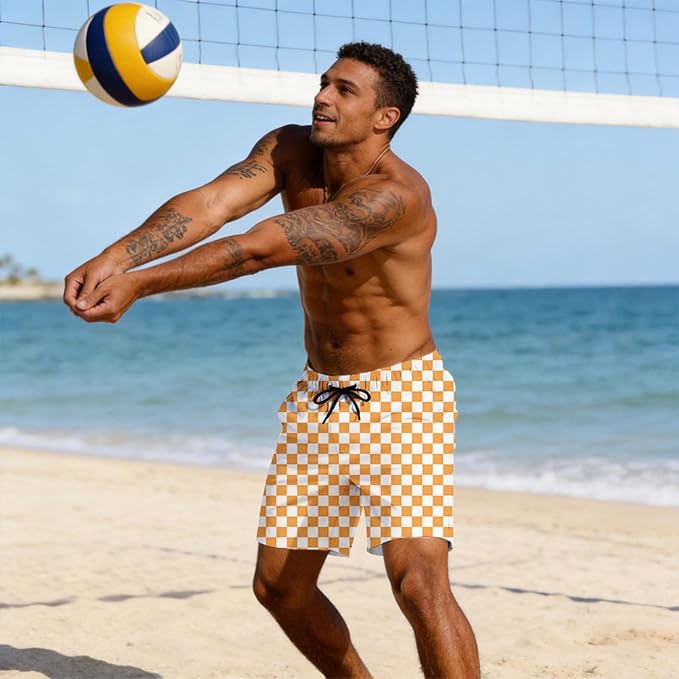 Mens Swim Trunks with Compression Liner Quick Dry Zipper Pocket Bathing