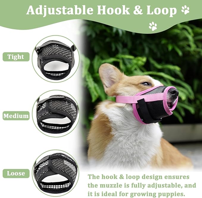 Mayerzon Dog Muzzle, Breathable Mesh Mouth Guard with Adjustable Hook and Loop for Large Dogs Labrador Retriever, Prevent Biting Chewing, for Grooming Trimming (XL, Pink/Black)