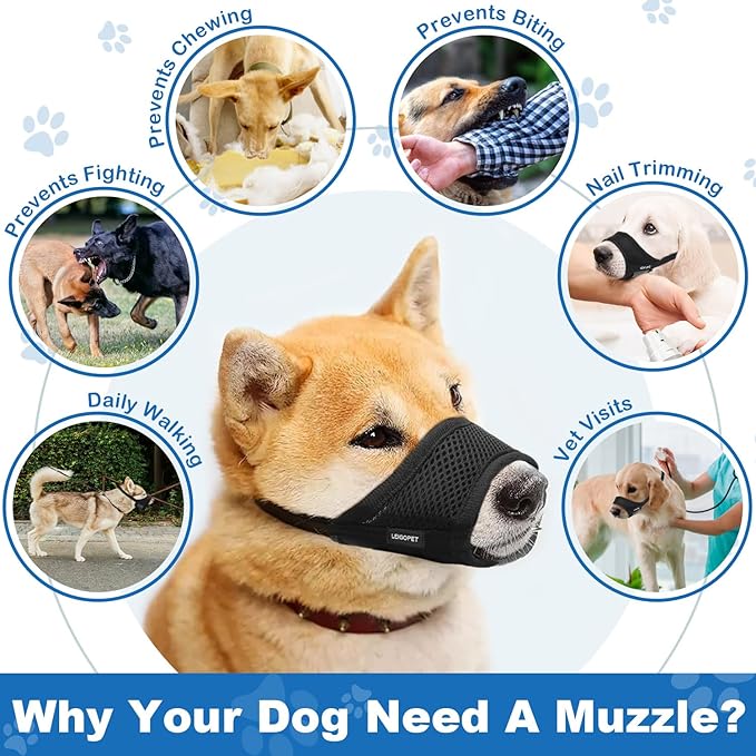 Dog Muzzle, Soft Nylon Muzzles for Small Medium Large Sized Dogs to Anti & Prevent Biting Barking Chewing, Pet Mouth Guard for German Shepherd with Adjustable Strap, Allows Panting Drinking (Black,XL)