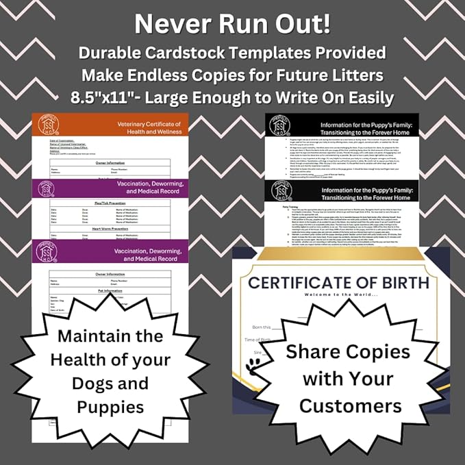 Dog Breeding Supplies and Charts- Puppy Birth Planning, Vaccine Record Book to Track Dewormer for Puppies/Dog Flea Medicine, Bottle Feeding Chart, More Whelping Supplies or Newborn Puppy Essentials