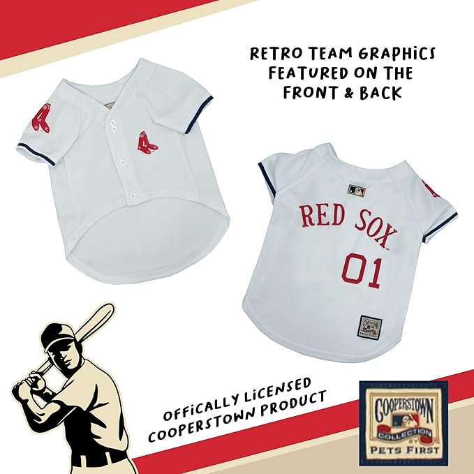 MLB Boston RED SOX Vintage Throwback Jersey for Dogs & Cats in Team Color. Comfortable Polycotton Material, Extra Small