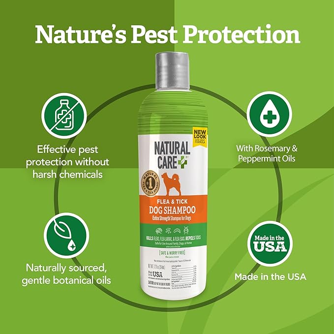 Natural Care Flea and Tick Dog Shampoo - Flea & Tick Treatment for Dogs - Flea & Tick Killer with Certified Natural Oils - 12 Fluid Ounces