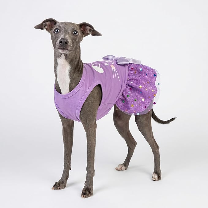 Fitwarm Easter Bunny Dog Dress, Holiday Dog Clothes for Small Dogs Girl, Pet Easter Outfit, Purple, White, XXS