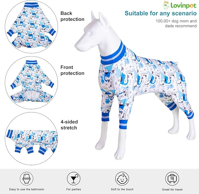 LovinPet Dog Outfits for XL Large Boy Dogs, Undershirt for Large Dog,ightweight Stretchy Fabric, Abstract Dinosaur Print, Uv Protection Tshirt, Easy to Wear Adorable Pet Jumpsuit,Medium